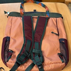 United By Blue Peach and Forest Green Convertible Tote Backpack